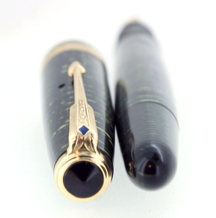 1945 PARKER VACUMATIC EMERALD PEARL SINGLE JEWEL FOUNTAIN PEN RESTORED EXCELLENT OFFERED BY ANTIQUE DIGGER