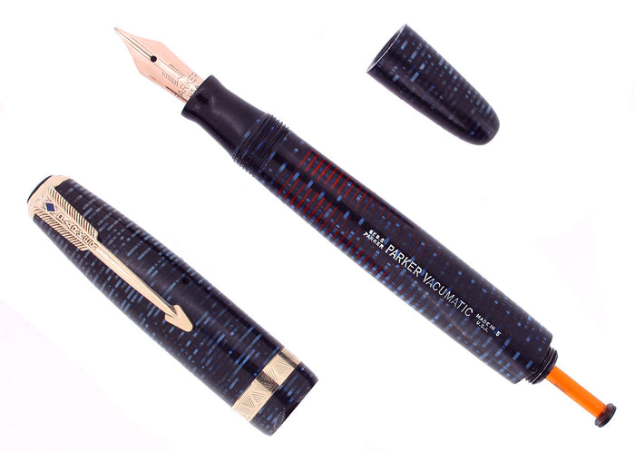 1945 PARKER VACUMATIC MAJOR AZURE BLUE PEARL FOUNTAIN PEN RESTORED OFFERED BY ANTIQUE DIGGER