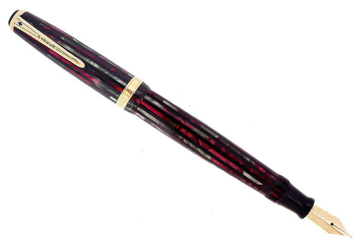 1945 SENIOR PARKER DUOFOLD STRIPED DUSTY ROSE CELLULOID FOUNTAIN PEN RESTORED OFFERED BY ANTIQUE DIGGER