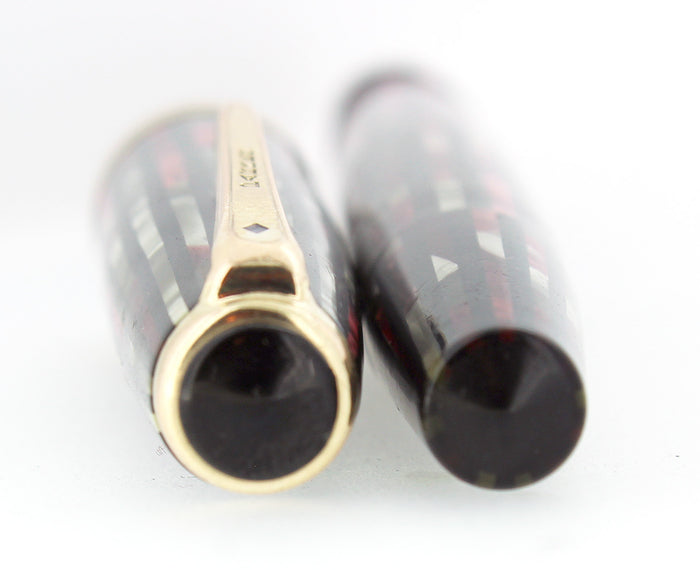 1945 SENIOR PARKER DUOFOLD STRIPED DUSTY ROSE CELLULOID FOUNTAIN PEN RESTORED OFFERED BY ANTIQUE DIGGER