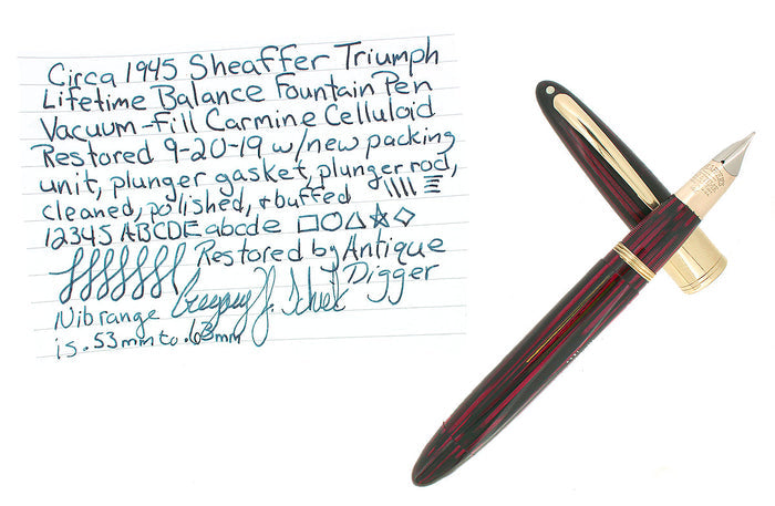 1945 SHEAFFER 1250 CARMINE LIFETIME BALANCE TRIUMPH NIB FOUNTAIN PEN VACUUM FILL RESTORED