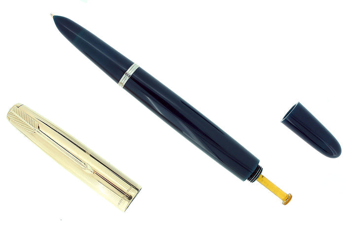 1946 PARKER 51 CEDAR BLUE VACUMATIC FOUNTAIN PEN RESTORED STUB NIB RESTORED OFFERED BY ANTIQUE DIGGER