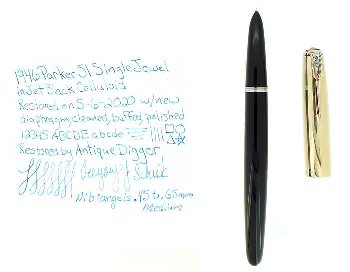 1946 PARKER 51 INDIA BLACK VACUMATIC NIB FOUNTAIN PEN RESTORED OFFERED BY ANTIQUE DIGGER