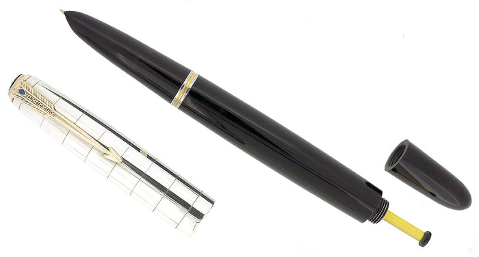 1946 PARKER 51 VACUMATIC ARIEL KULLOCK STERLING WINDOW PANE CAP FOUNTAIN PEN RESTORED OFFERED BY ANTIQUE DIGGER
