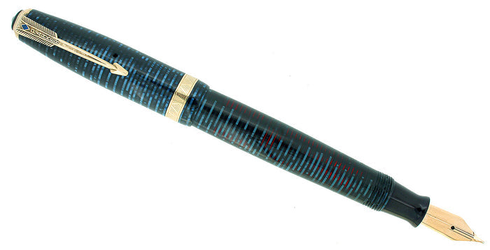 1946 PARKER AZURE PEARL VACUMATIC FOUNTAIN PEN MAJOR SIZE F-B FLEX NIB RESTORED OFFERED BY ANTIQUE DIGGER