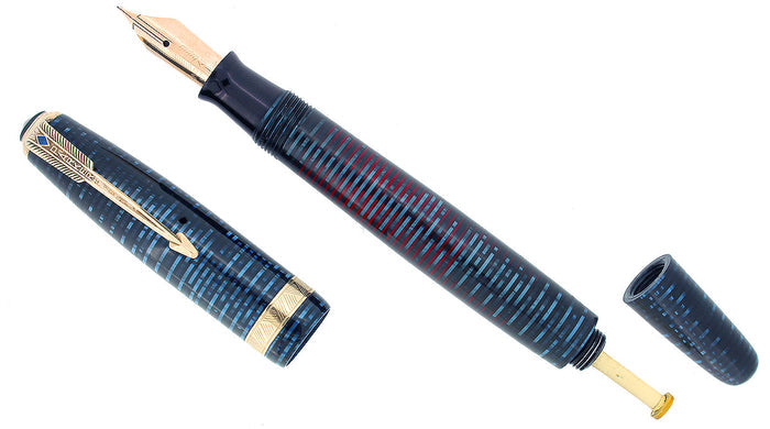 1946 PARKER AZURE PEARL VACUMATIC FOUNTAIN PEN MAJOR SIZE F-B FLEX NIB RESTORED OFFERED BY ANTIQUE DIGGER