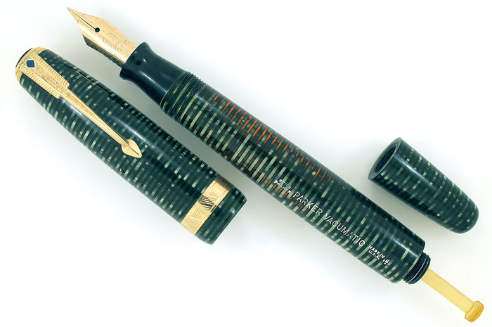 1946 PARKER EMERALD PEARL VACUMATIC MAJOR FOUNTAIN PEN F to B FLEX NIB RESTORED OFFERED BY ANTIQUE DIGGER