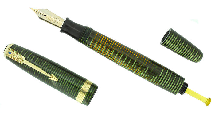 1946 PARKER EMERALD PEARL VACUMATIC MAJOR FOUNTAIN PEN XF-B FLEX NIB RESTORED OFFERED BY ANTIQUE DIGGER