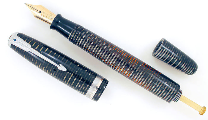 1946 PARKER SILVER PEARL VACUMATIC MAJOR FOUNTAIN PEN F to B FLEX NIB RESTORED OFFERED BY ANTIQUE DIGGER