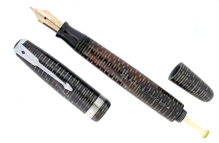 1946 PARKER SILVER PEARL VACUMATIC MAJOR SIZE FOUNTAIN PEN RESTORED OFFERED BY ANTIQUE DIGGER