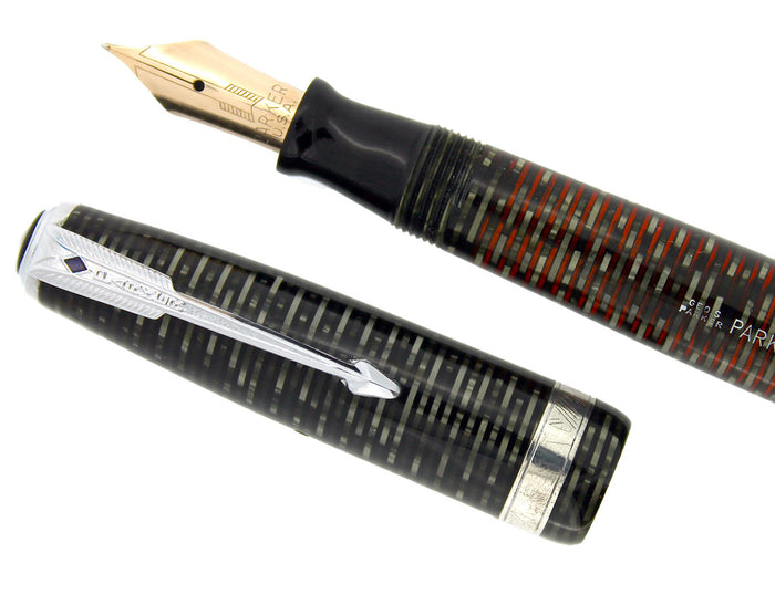 1946 PARKER SILVER PEARL VACUMATIC MAJOR SIZE FOUNTAIN PEN RESTORED OFFERED BY ANTIQUE DIGGER