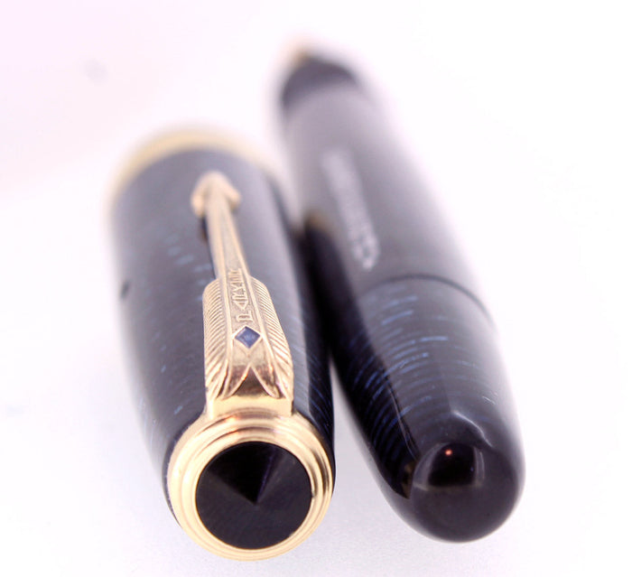 1946 PARKER VACUMATIC AZURE BLUE PEARL MAJOR FOUNTAIN PEN RESTORED OFFERED BY ANTIQUE DIGGER
