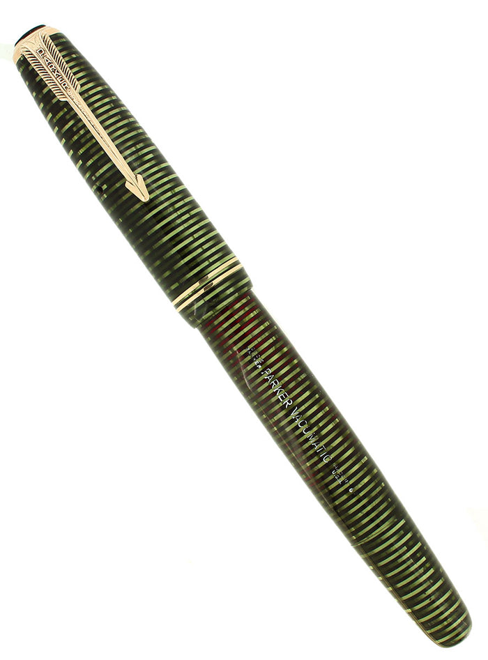 1946 PARKER VACUMATIC EMERALD PEARL FOUNTAIN F-BB 1.71MM FLEX NIB PEN RESTORED OFFERED BY ANTIQUE DIGGER