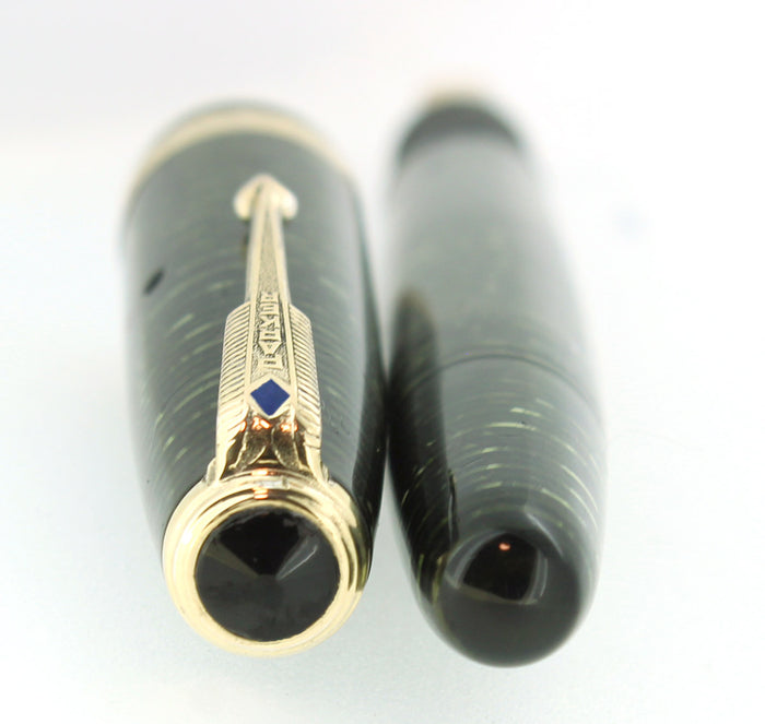 1946 PARKER VACUMATIC EMERALD PEARL SINGLE JEWEL FOUNTAIN PEN RESTORED EXCELLENT OFFERED BY ANTIQUE DIGGER