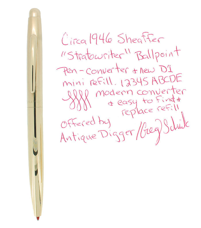 1946 SHEAFFER STRATOWRITER BALLPOINT PEN CONVERTED TO WORK W/MODERN REFILLS OFFERED BY ANTIQUE DIGGER
