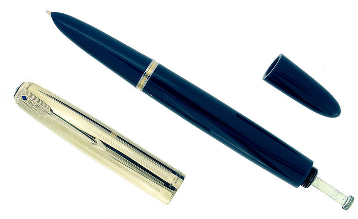 1948 PARKER 51 SINGLE JEWEL CEDAR BLUE VACUMATIC FOUNTAIN PEN RESTORED NEAR MINT OFFERED BY ANTIQUE DIGGER