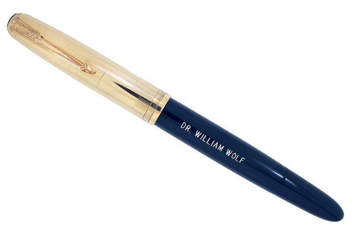 1948 PARKER 51 VACUMATIC CEDAR BLUE GOLD FILLED CAP FOUNTAIN PEN RESTORED OFFERED BY ANTIQUE DIGGER