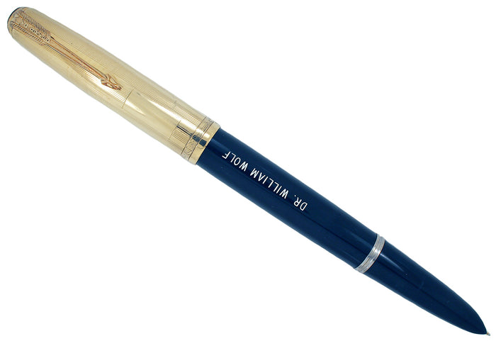 1948 PARKER 51 VACUMATIC CEDAR BLUE GOLD FILLED CAP FOUNTAIN PEN RESTORED OFFERED BY ANTIQUE DIGGER
