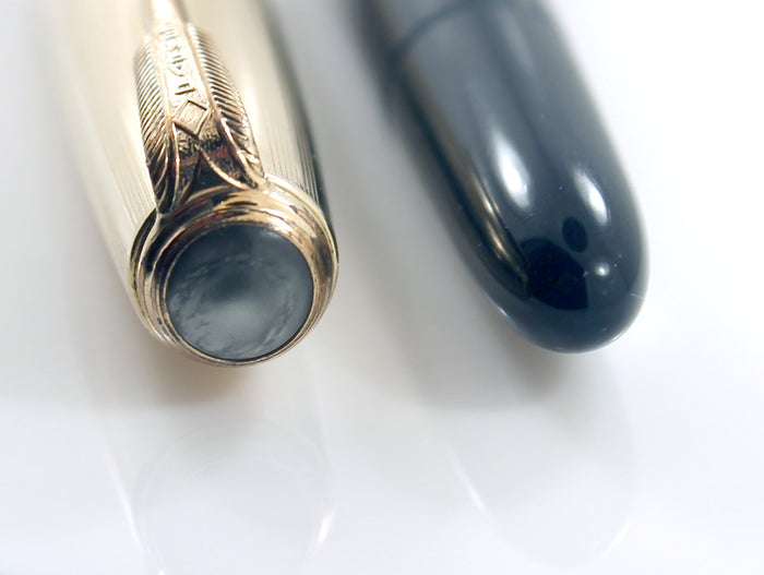 1948 PARKER 51 VACUMATIC CEDAR BLUE GOLD FILLED CAP FOUNTAIN PEN RESTORED OFFERED BY ANTIQUE DIGGER