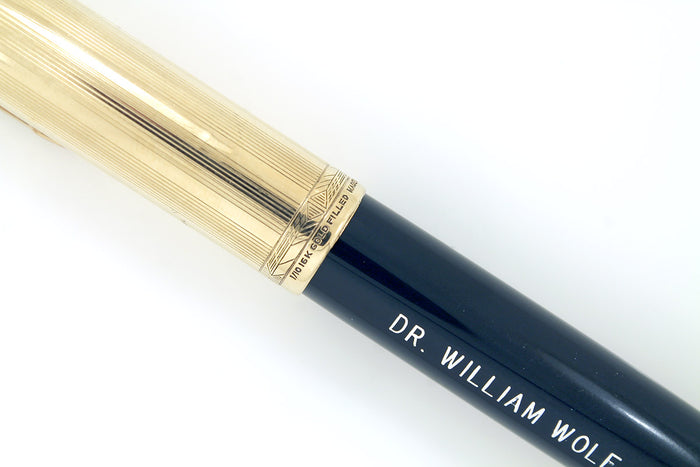 1948 PARKER 51 VACUMATIC CEDAR BLUE GOLD FILLED CAP FOUNTAIN PEN RESTORED OFFERED BY ANTIQUE DIGGER