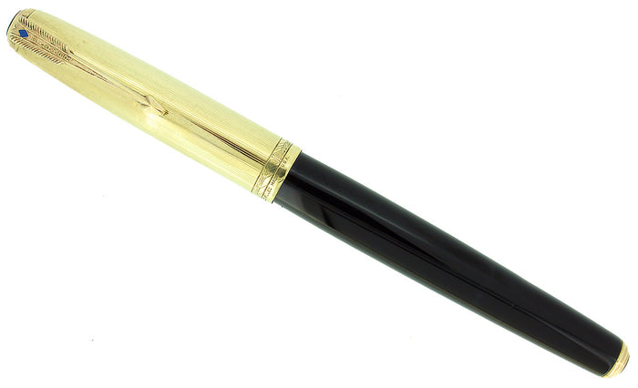 1948 PARKER 51 VACUMATIC DOUBLE JEWEL BLACK FOUNTAIN PEN 1/10 16K CAP RESTORED OFFERED BY ANTIQUE DIGGER