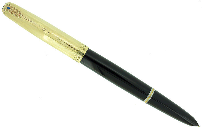 1948 PARKER 51 VACUMATIC DOUBLE JEWEL BLACK FOUNTAIN PEN 1/10 16K CAP RESTORED OFFERED BY ANTIQUE DIGGER