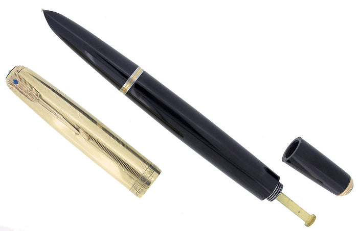 1948 PARKER 51 VACUMATIC DOUBLE JEWEL BLACK FOUNTAIN PEN 1/10 16K CAP RESTORED OFFERED BY ANTIQUE DIGGER
