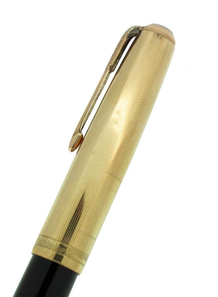1948 PARKER 51 VACUMATIC DOUBLE JEWEL BLACK FOUNTAIN PEN 1/10 16K CAP RESTORED OFFERED BY ANTIQUE DIGGER