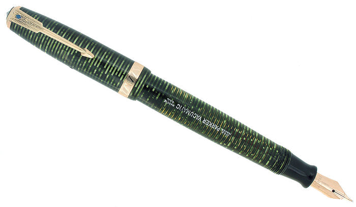 1948 PARKER EMERALD PEARL VACUMATIC FOUNTAIN PEN MAJOR SIZE F-B FLEX NIB RESTORED OFFERED BY ANTIQUE DIGGER