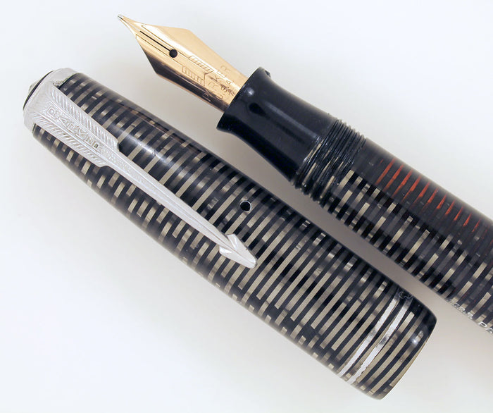 1948 PARKER SILVER PEARL VACUMATIC MAJOR FOUNTAIN PEN NEAR MINT CONDITION RESTORED