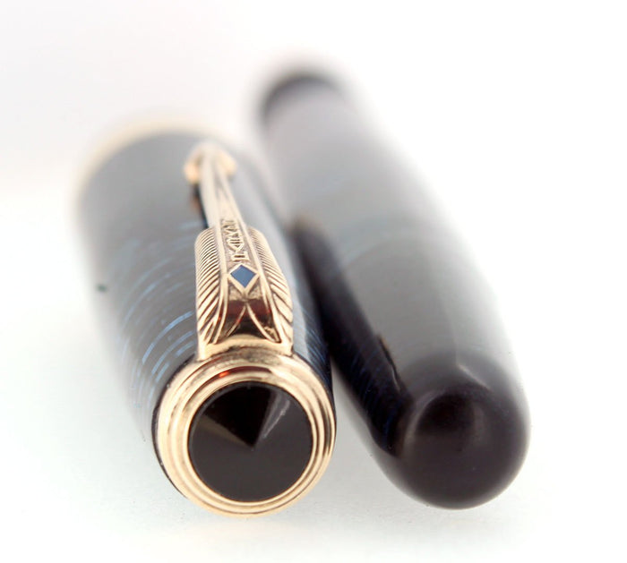 1948 PARKER VACUMATIC AZURE BLUE PEARL MAJOR FOUNTAIN PEN RESTORED NEAR MINT OFFERED BY ANTIQUE DIGGER