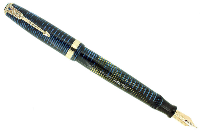 1948 PARKER VACUMATIC AZURE BLUE PEARL MAJOR FOUNTAIN PEN RESTORED OFFERED BY ANTIQUE DIGGER