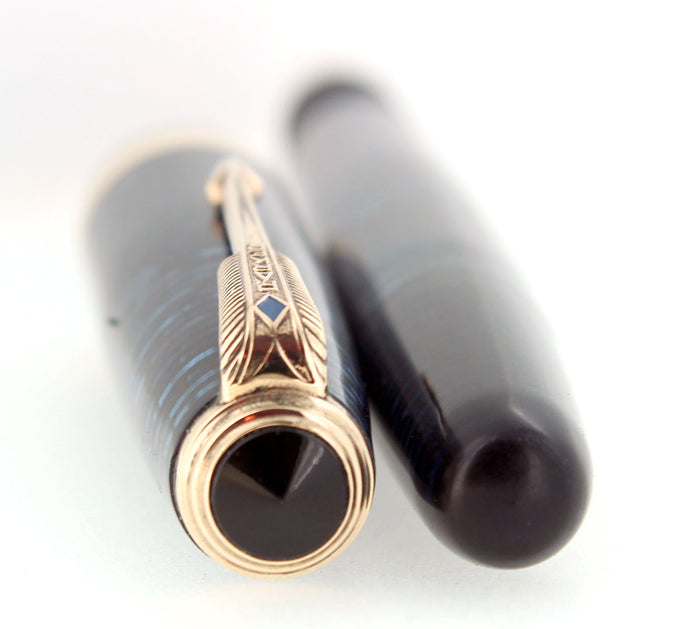 1948 PARKER VACUMATIC AZURE BLUE PEARL MAJOR FOUNTAIN PEN RESTORED OFFERED BY ANTIQUE DIGGER