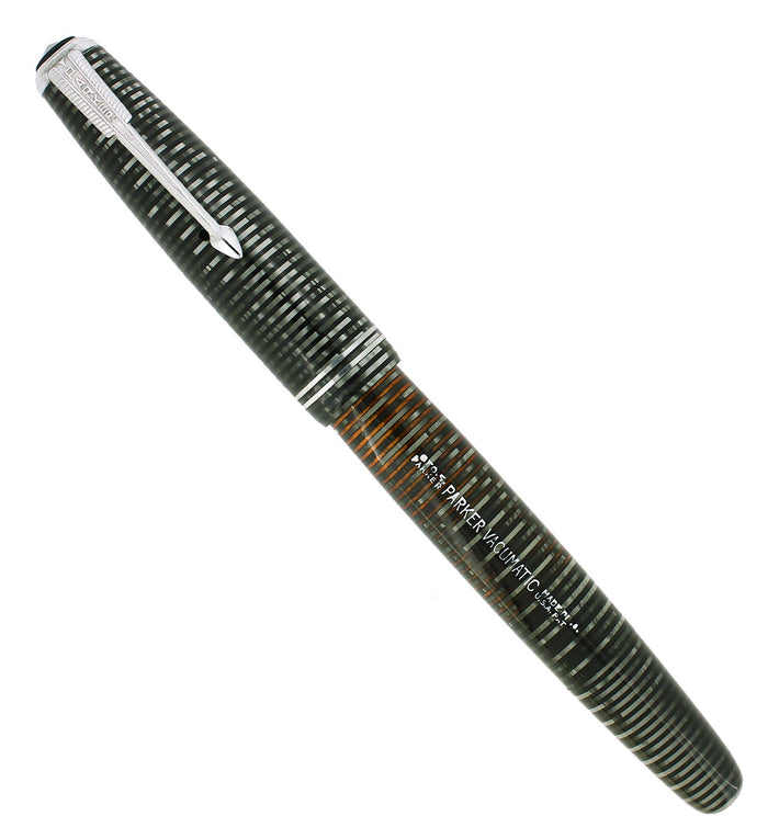 1948 PARKER VACUMATIC SILVER PEARL SINGLE JEWEL FOUNTAIN PEN RESTORED OFFERED BY ANTIQUE DIGGER