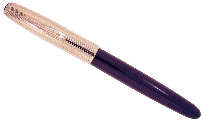 RESTORED 1949 PARKER 51 DEMI AEROMETRIC PLUM W/ GOLD FILLED CAP FOUNTAIN PEN OFFERED BY ANTIQUE DIGGER