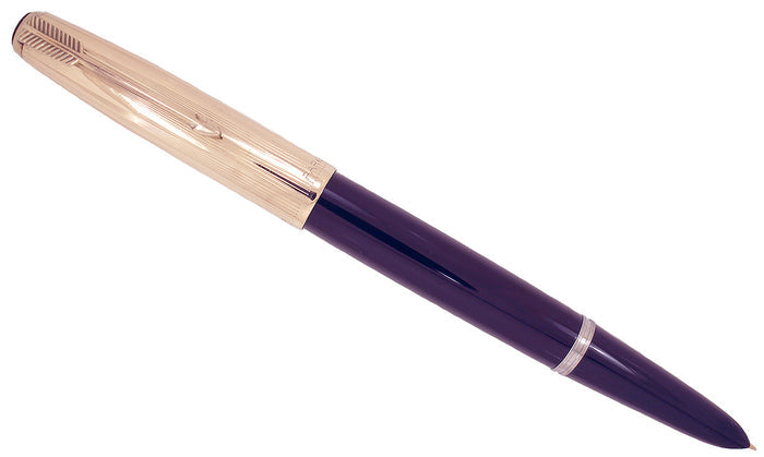 RESTORED 1949 PARKER 51 DEMI AEROMETRIC PLUM W/ GOLD FILLED CAP FOUNTAIN PEN OFFERED BY ANTIQUE DIGGER