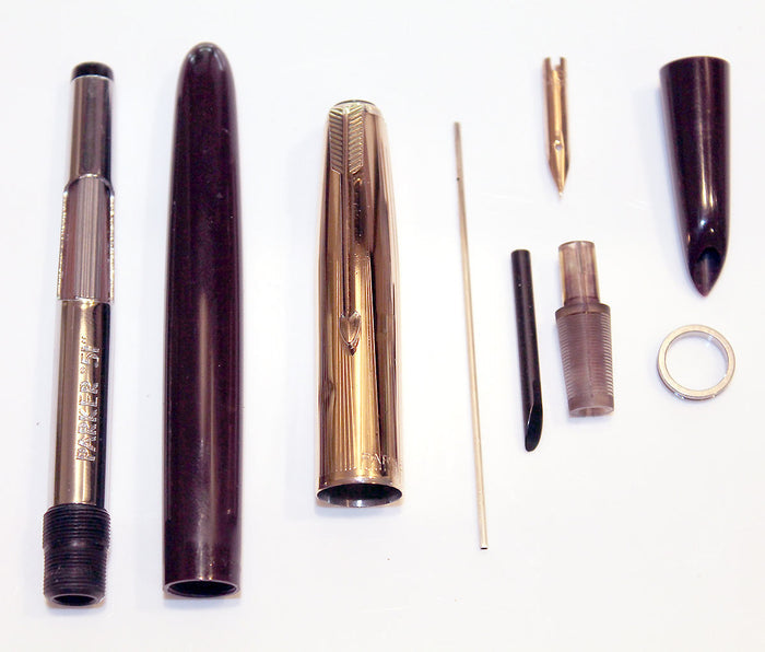 RESTORED 1949 PARKER 51 DEMI AEROMETRIC PLUM W/ GOLD FILLED CAP FOUNTAIN PEN OFFERED BY ANTIQUE DIGGER