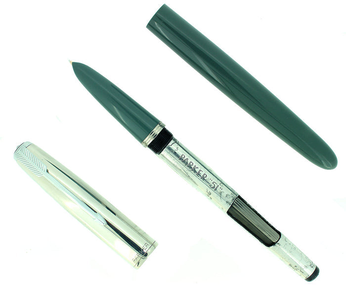 1949 PARKER 51 NAVY GREY AEROMETRIC SMOOTH FINE NIB FOUNTAIN PEN RESTORED OFFERED BY ANTIQUE DIGGER