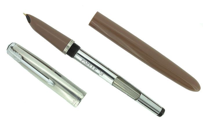 1950 PARKER 51 COCOA AEROMETRIC FOUNTAIN PEN MEDIUM NIB RESTORED OFFERED BY ANTIQUE DIGGER