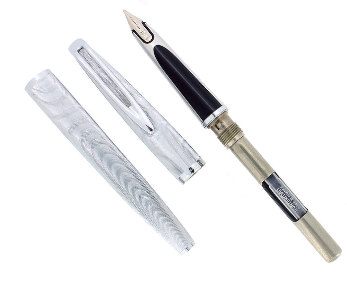 1950S WATERMAN C/F SILVER MOIRE FOUNTAIN PEN 18K NIB & PENCIL SET NR MINT OFFERED BY ANTIQUE DIGGER