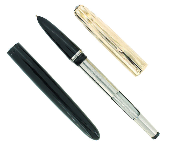 1951 PARKER 51 BLACK W/GOLD CAP AEROMETRIC FOUNTAIN PEN RESTORED OFFERED BY ANTIQUE DIGGER