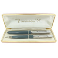 1952 PARKER 51 NAVY GREY AEROMETRIC FOUNTAIN PEN & PENCIL RESTORED NEAR MINT