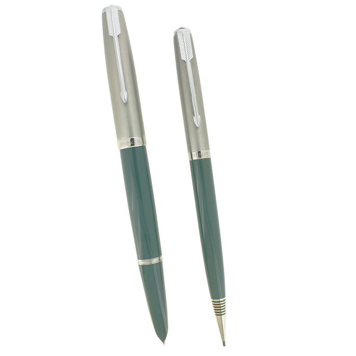 1952 PARKER 51 NAVY GREY AEROMETRIC FOUNTAIN PEN & PENCIL RESTORED NEAR MINT