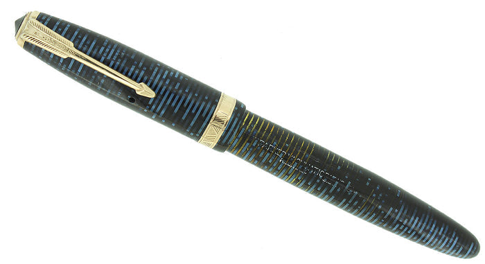 1953 PARKER AZURE PEARL VACUMATIC FOUNTAIN PEN F-BB FLEX NIB RESTORED OFFERED BY ANTIQUE DIGGER
