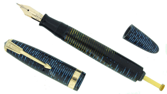 1953 PARKER AZURE PEARL VACUMATIC FOUNTAIN PEN F-BB FLEX NIB RESTORED OFFERED BY ANTIQUE DIGGER