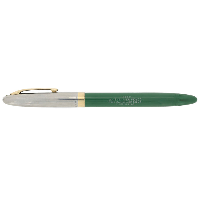 1953 SHEAFFER CLIPPER SNORKEL PASTEL GREEN FINE PgAg NIB FOUNTAIN PEN RESTORED OFFERED BY ANTIQUE DIGGER