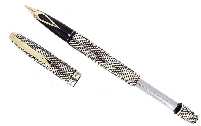1970-71 SHEAFFER STERLING SILVER IMPERIAL TOUCHDOWN FILLER FOUNTAIN PEN DIAMOND DESIGN RESTORED OFFERED BY ANTIQUE DIGGER