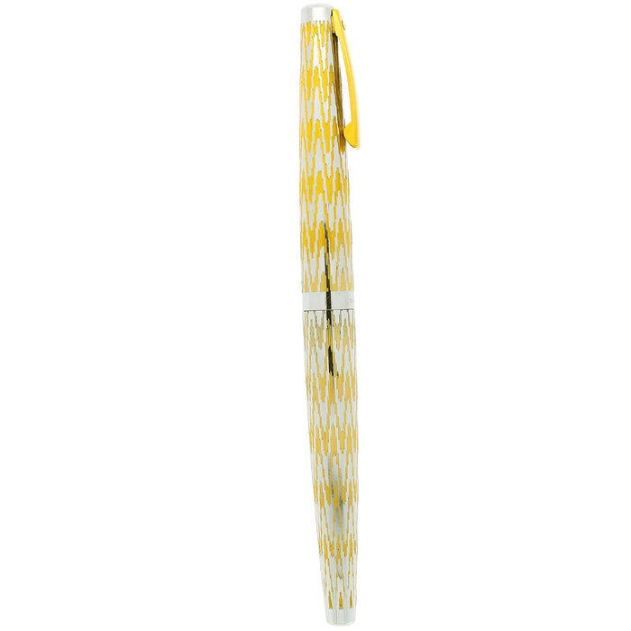 1976 LADY SHEAFFER CHEVRON CHROME & GOLD PLATE FOUNTAIN PEN NEVER INKED OFFERED BY ANTIQUE DIGGER
