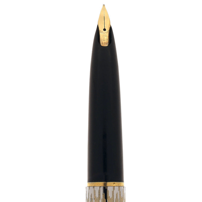 1976 LADY SHEAFFER CHEVRON CHROME & GOLD PLATE FOUNTAIN PEN NEVER INKED OFFERED BY ANTIQUE DIGGER