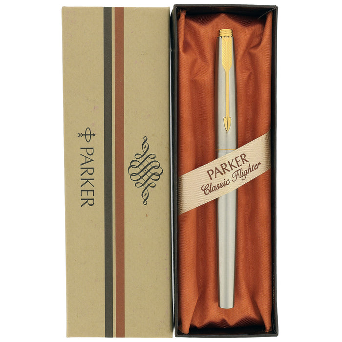 1974 PARKER 75 FLIGHTER DELUXE W/75 INSCRIPTION (EARLY PRODUCTION) STAINLESS 14K XF NIB FOUNTAIN PEN NEW IN BOX OFFERED BY ANTIQUE DIGGER